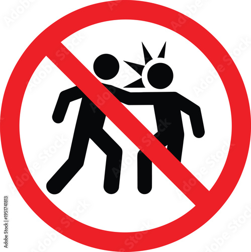 Prohibition sign indicating no physical contact or hugging between individuals