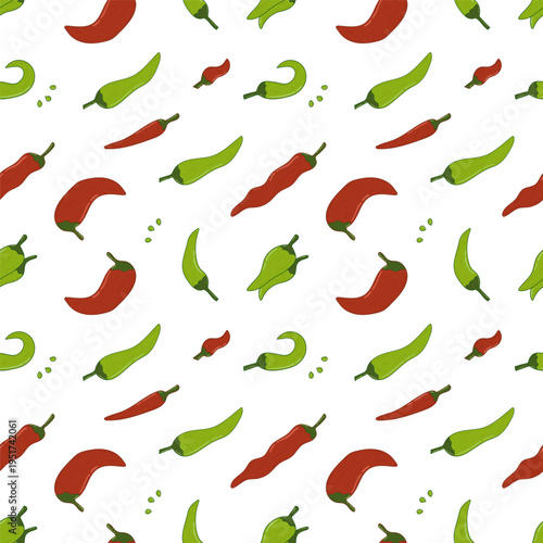 hand drawn chilli pepper seamless pattern, doodle chilli pattern background
