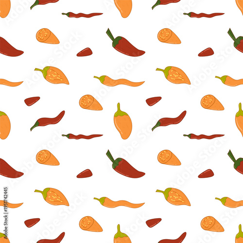 hand drawn chilli pepper seamless pattern, doodle chilli pattern background