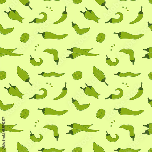 hand drawn chilli pepper seamless pattern, doodle chilli pattern background