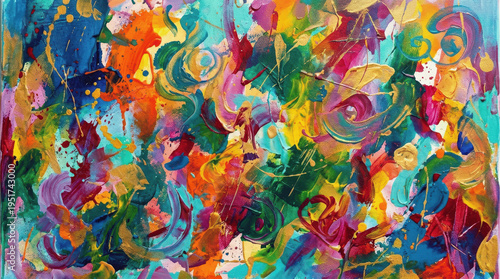 Vibrant Abstract Acrylic Palette Knife Painting with Gold Accents and Textured Brushstrokes