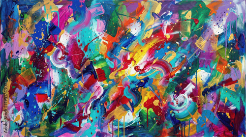 Vibrant Abstract Acrylic Palette Knife Painting with Gold Accents and Textured Brushstrokes