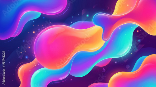 Vibrant Abstract Background with Translucent Multi-Colored Flowing Shapes and Smooth Gradients