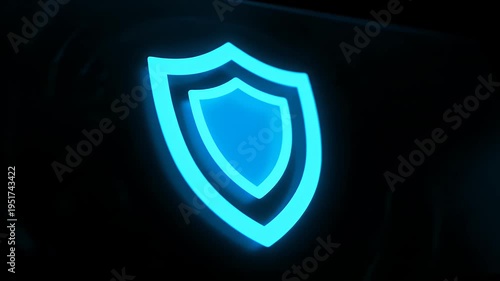 Glowing Cyan Double Shield Cybersecurity Icon on Dark Background