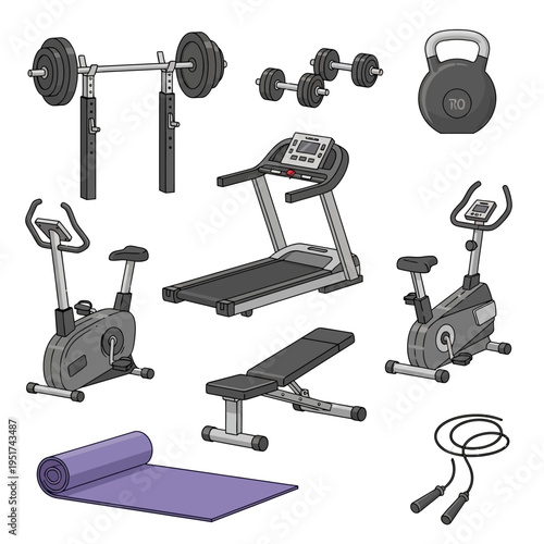 Fitness Equipment Collection: Gym Machines, Weights, Yoga Mat & Jump Rope