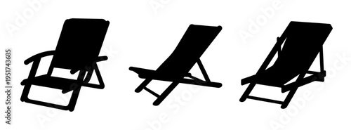 Beach chair vector silhouette: summer relaxation, outdoor furniture, deck chair design element, art