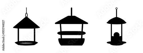 Three hanging bird feeders vector illustration for backyard bird watching and wildlife feeding station design