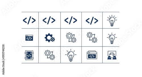 Integrated software development and creative innovation icon set for SaaS marketing and digital transformation agency pitch decks