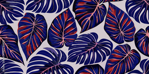 Vibrant tropical monstera leaves create a seamless colorful pattern