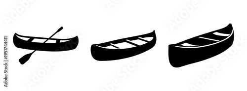 Explore black and white canoe clip art vector illustration for boating and paddling adventures outdoors