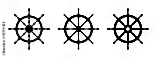 Three vintage ship wheel vectors for nautical design and maritime themed illustrations or graphics use