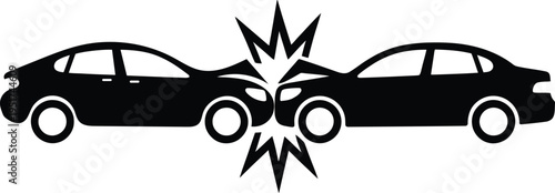 Two cars colliding head-on in a graphic illustration