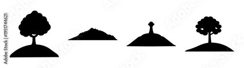 Silhouette landscape with trees and hills vector illustration for design and decoration use, art