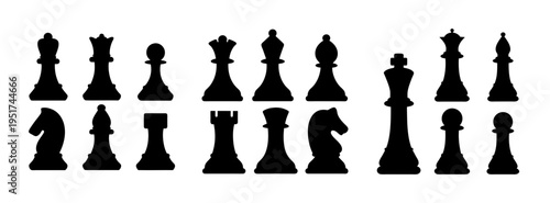 Chess pieces vector illustration set black silhouettes for game strategy and design elements