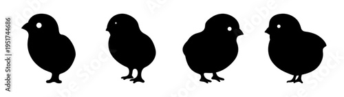 Black bird silhouette vector art illustration of four birds in a row standing together isolated on white background