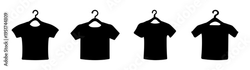 Black silhouette clothing apparel hanging on hanger fashion style wardrobe design concept art