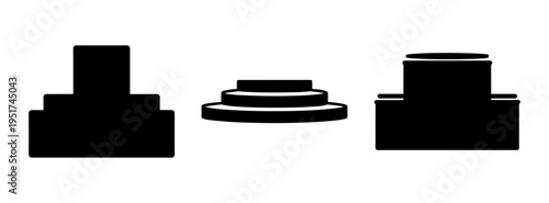 Three black tiered shapes graphic design element for art and creative projects vector art