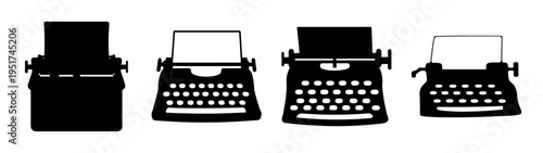 Vintage typewriter collection retro writing machine antique office equipment silhouette design vector art