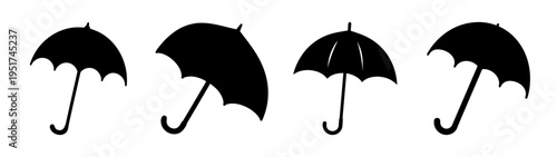 Black umbrella vector set: weather protection, rain gear, fashion accessory, rainy day clipart