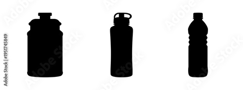 Black silhouette of reusable water bottles vector illustration for graphic design and art