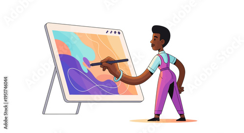 Innovative digital designer crafting high-impact visual branding on a professional graphics tablet for a modern creative agency