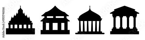 Explore silhouette of thai architecture temples with spire and columns for travel and culture art design