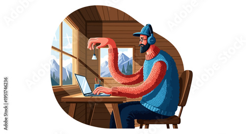 Strategic remote professional optimizing deep work productivity from a serene mountain home office retreat