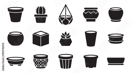 Collection of black plant pots and planters in various shapes and sizes, perfect for indoor and outdoor gardening
