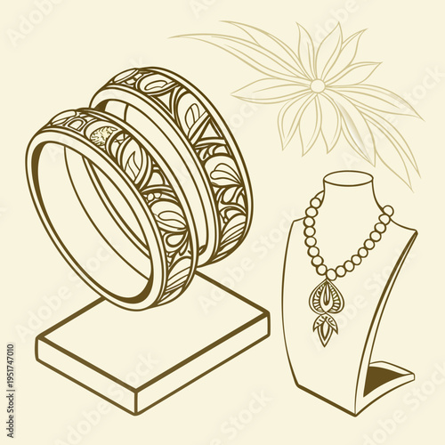 Bangles and necklace with floral jewelry accessories