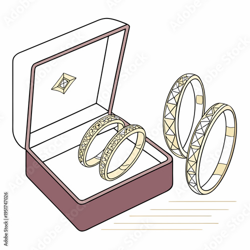 Gold wedding rings in a brown jewelry box gold rings