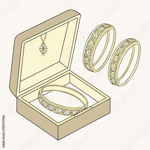 Gold bracelets in a gold jewelry box luxury fashion