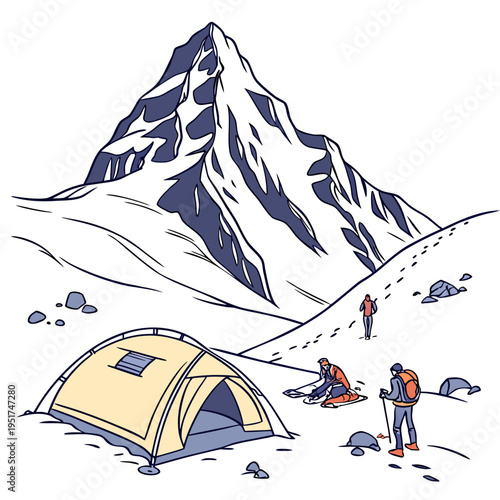 Mountain Camping Scene tent winter outdoors