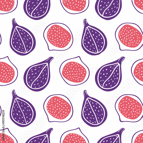 Seamless pattern of colorful figs with red flesh and purple skin