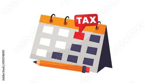 Calendar with a red box marked for TAX and a pencil, illustrating tax season planning and reminders.