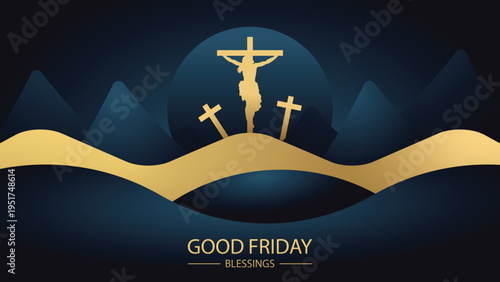 A symbolic representation of Good Friday with three crosses on a hill