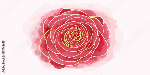 Abstract floral illustration of a red rose with golden accents