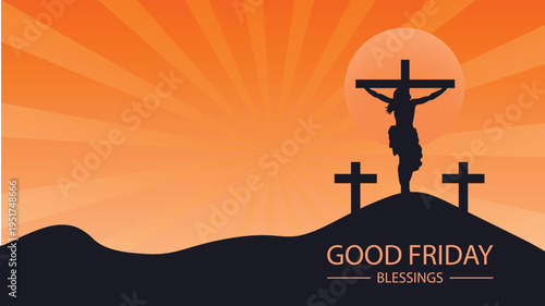 A silhouette of Jesus Christ on the cross at sunset, symbolizing Good Friday and Easter.