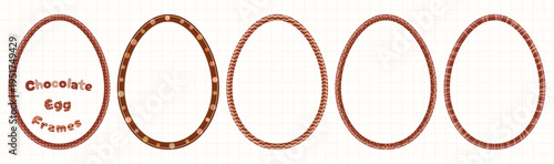 Chocolate Easter egg shaped vector frames with sprinkles, cute eggs borders for product package design and backgrounds