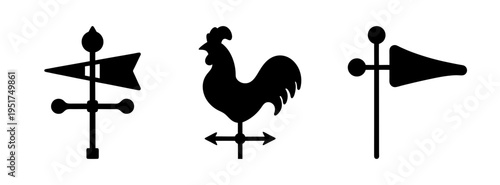 Weather vane vector graphics: vintage rooster, arrow, direction indicator clip art silhouette images
