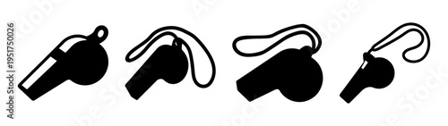 Find black whistle vector art illustration with lanyard for sports safety and referee use download now