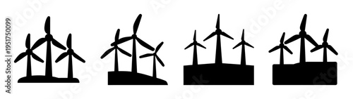 Wind turbine farm vector illustration for renewable energy and sustainable power generation design