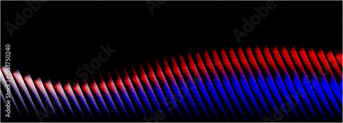 Neon ribbed fractal glass 3d background. Holographic vertical stripe pattern with vibrant purple blue, yellow gradient. abstract rainbow background