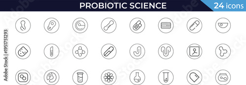 Probiotic Science Bacteria Icons Minimal Line Art Vector Set
