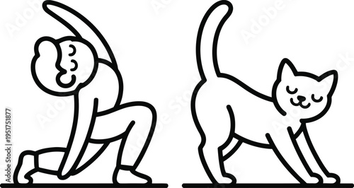 Funny Cat vs Human Yoga Pose Line Art for International Yoga Day