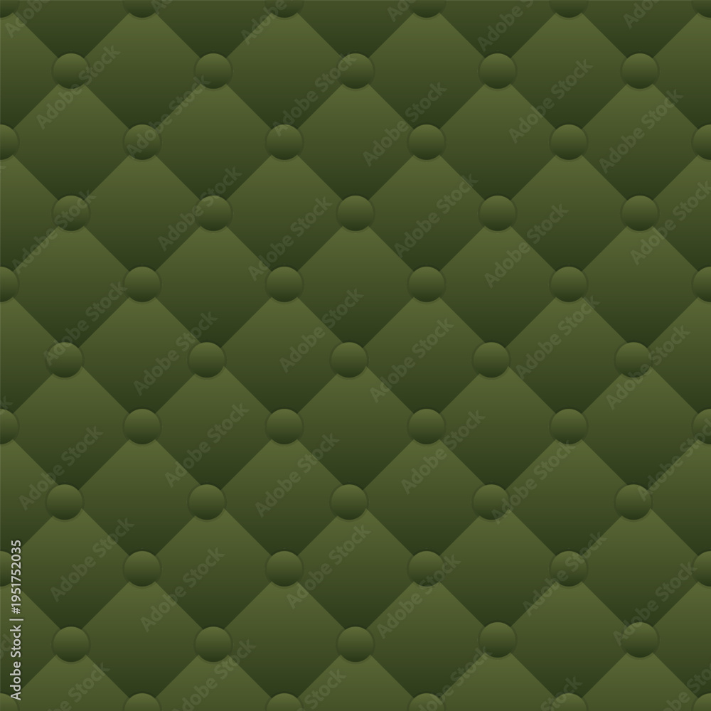 Fototapeta premium Dark green tufted quilted pattern vector. Luxury diamond upholstery background for interior design presentations, furniture catalogs, high-end branding, and digital wallpapers