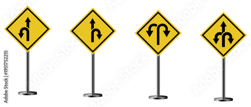 Road Signs with Various Arrows in a Row