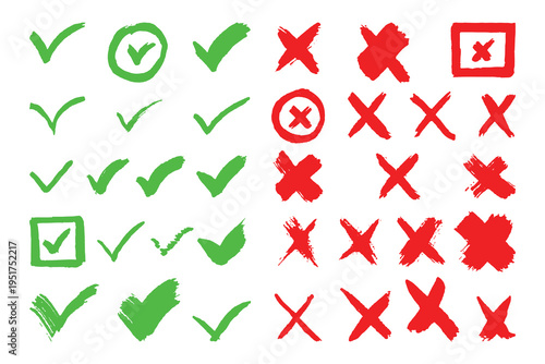 Checkmarks and crosses symbols in green and red