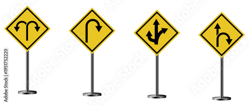 Road Signs Illustration on Poles with Arrows