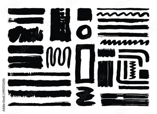 Collection of various black abstract shapes and lines on a white background