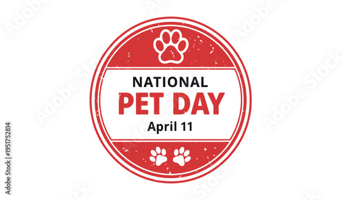 National Pet Day logo with paw prints on red circle background
